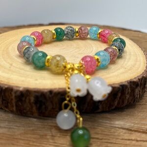 Multicolor Natural Stone Beaded Bracelet with Gold Accents